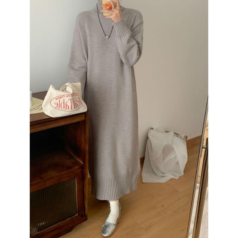 Simple temperament long style with coat knitted primer dress women's loose and lazy inside with turtleneck sweater skirt