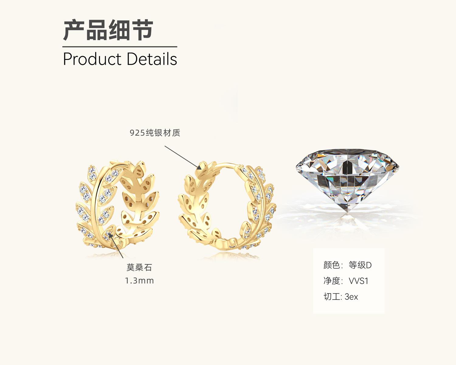 

Silvere Glam Серьги-клипсы в стиле Instagram с моссанитами в форме листьев, Женский образ высокого класса, Серьги и серьги из стерлингового серебра 925 пробы 0.4 carat+0.4 carat золотистый