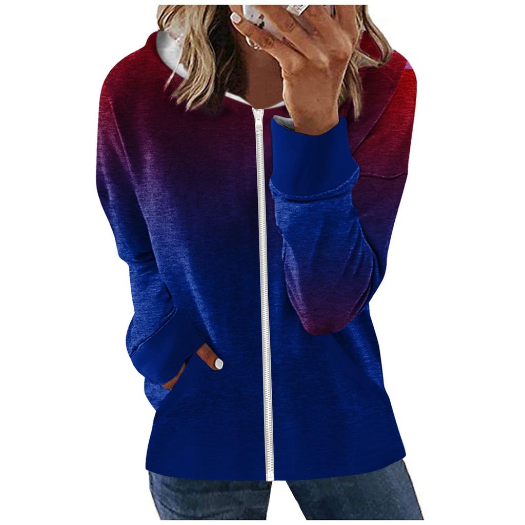 Damemote Casual Glidelås Gradient Langermet Pocket hettefrakk