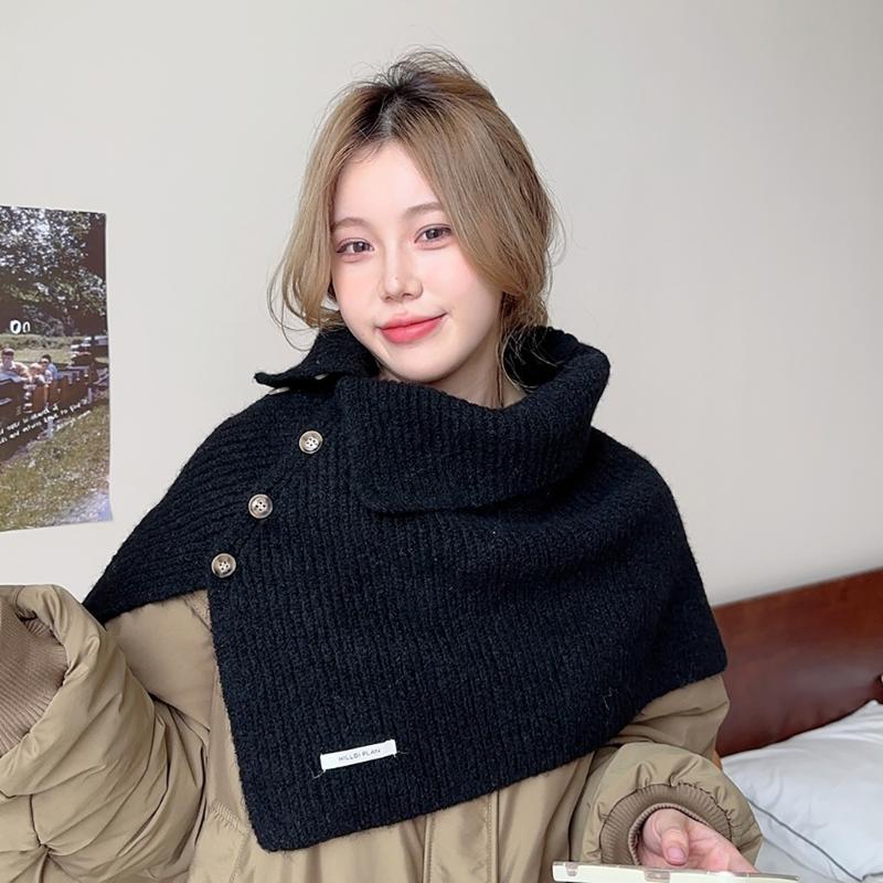 Winter Pullover Split Shawl Sweater for Women Knit Solid Color Turtleneck Scarf Casual Wear Cape Windproof Shoulder Wrap