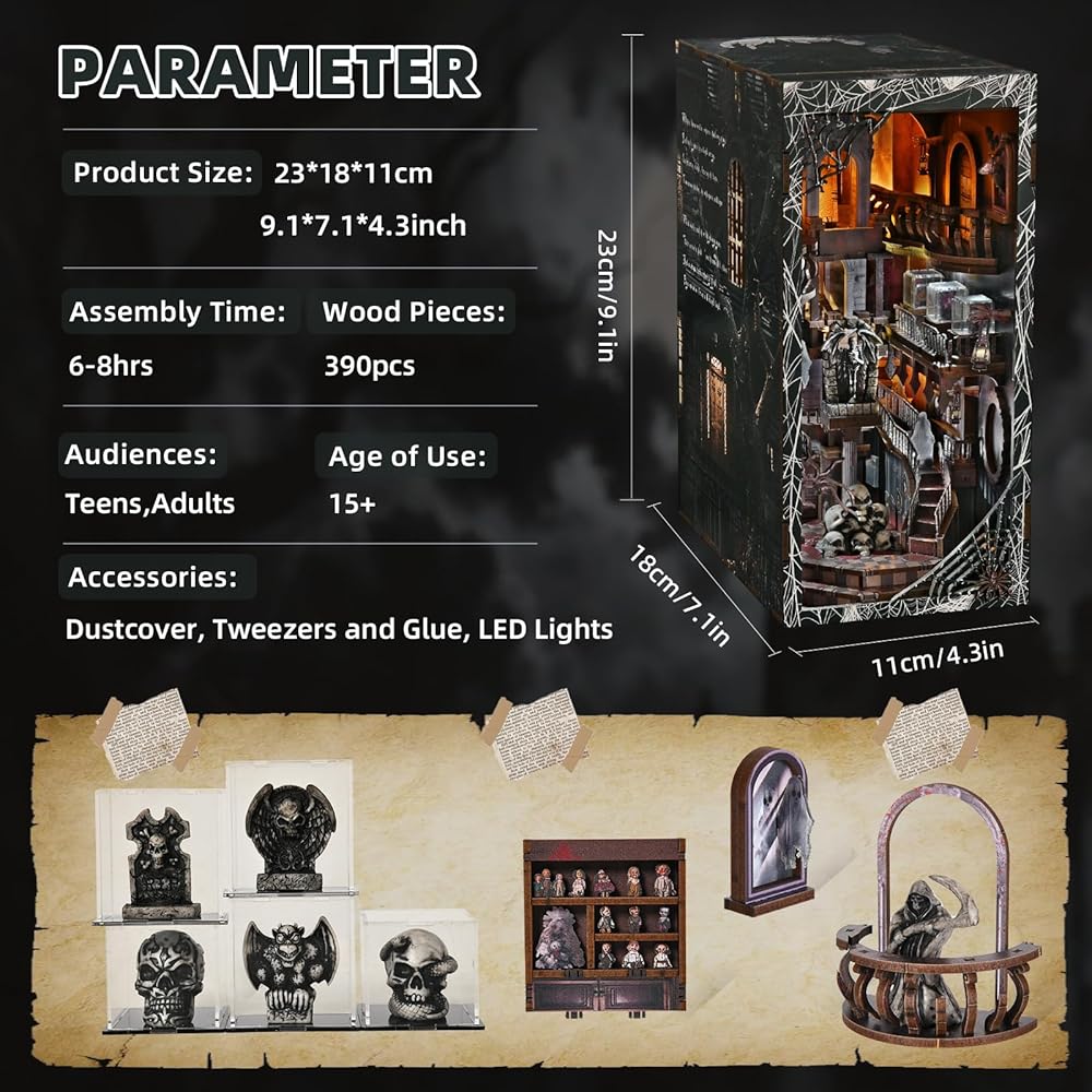 MiniCity DIY Book Nook Kit with LED Light - Miniature Dollhouse for Beginners and Teens - Home Decor and Art Collection