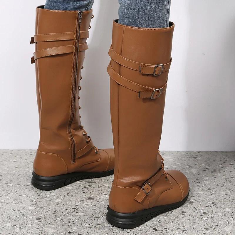Retro Women Boots Fashion Knee-high Boots Classic Western Cowboy Boot Quality Leather Casual Boot Women Knight Boots Botas Mujer