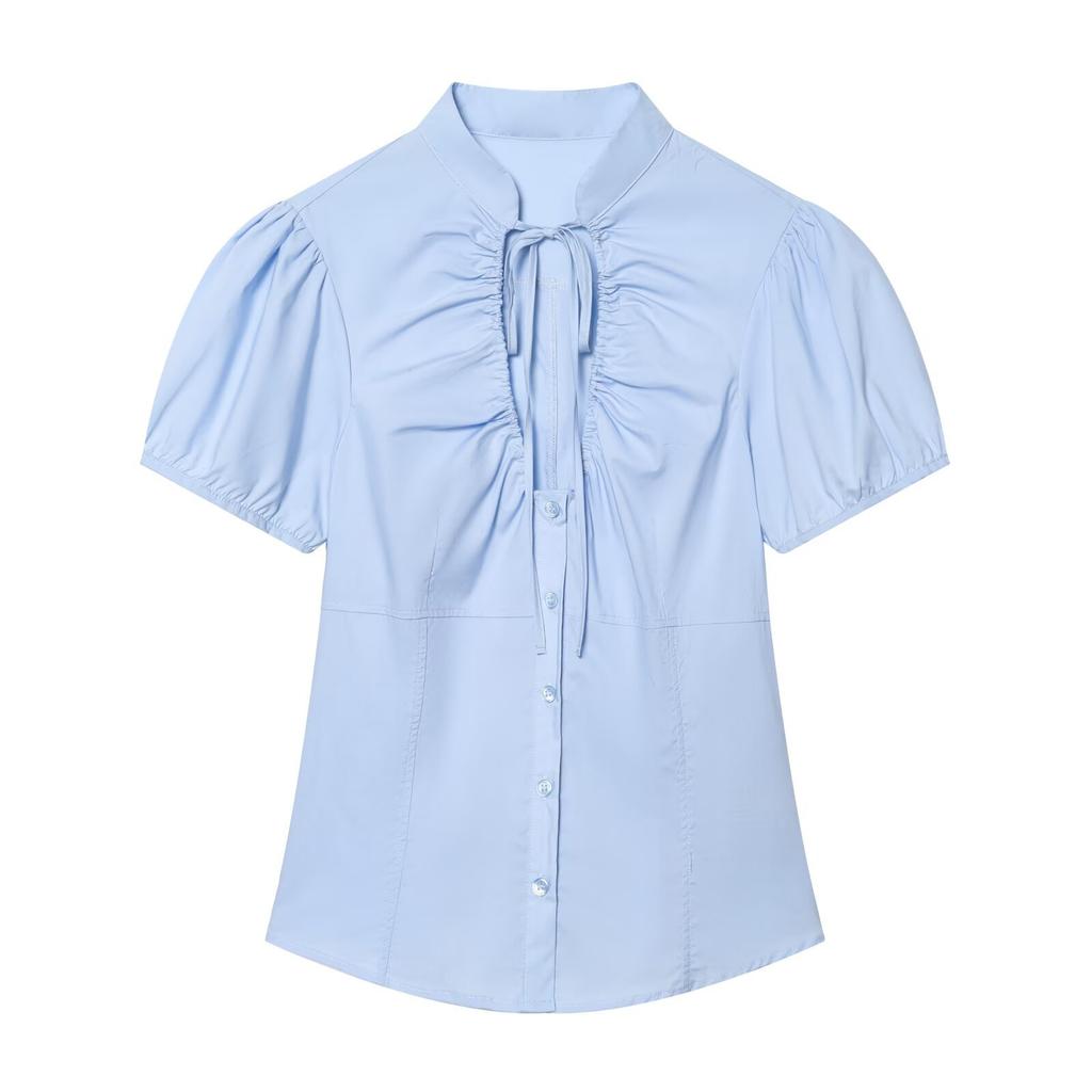 European and American style, new women's fashion, chic poplin top, 4661035 fashionable bow decoration
