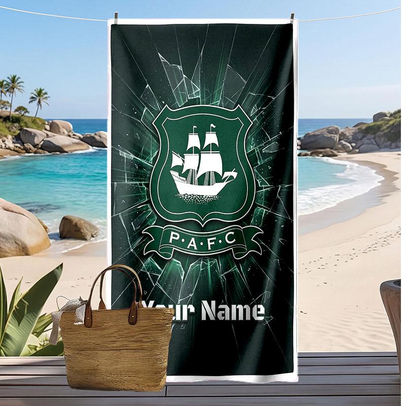 Plymouth Argyle FC Gepersonaliseerde Bedrukte Strandlaken Voetbal Logo Steun Aangepaste Naam Tekst Absorberende Handdoek Voor Sport Reizen Speciaal Cadeau