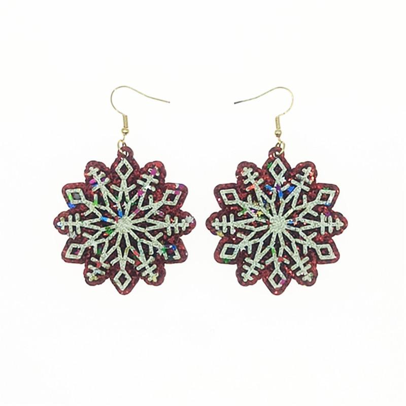 Cross-Border Christmas Snowflake Earrings: Hollow Wooden Double-Layer Leather Hooks