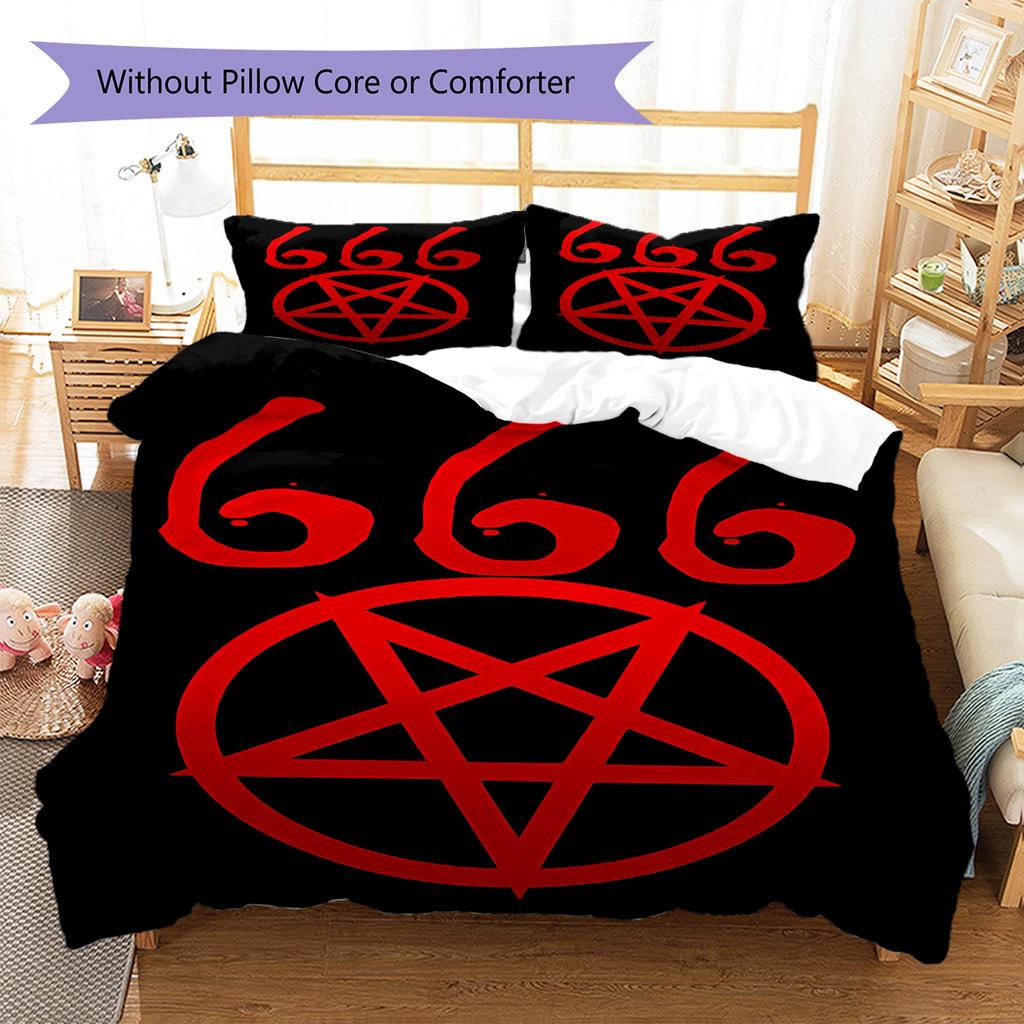 Satan Symbol Pattern Bedding,Quilt Set Quilt Cover Pillowcase Home Birthday Gift (1 * Duvet Cover + 2 * Pillowcase, Without Core)