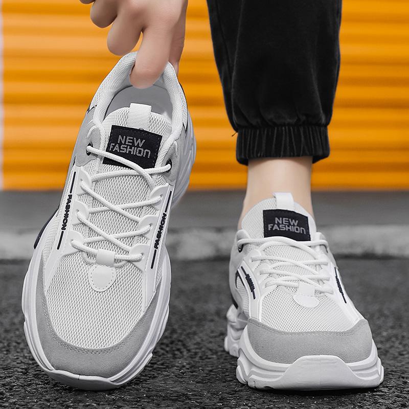 Men's breathable casual sports shoes summer mesh lace up outdoor running shoes soft soles comfort walking shoes male's sneakers