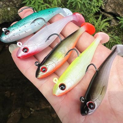 5 Pezzi Amo Singolo Coda a T Esca da Pesca Testa Piombata Esca da Pesca Bionica Plastica Esca Morbida