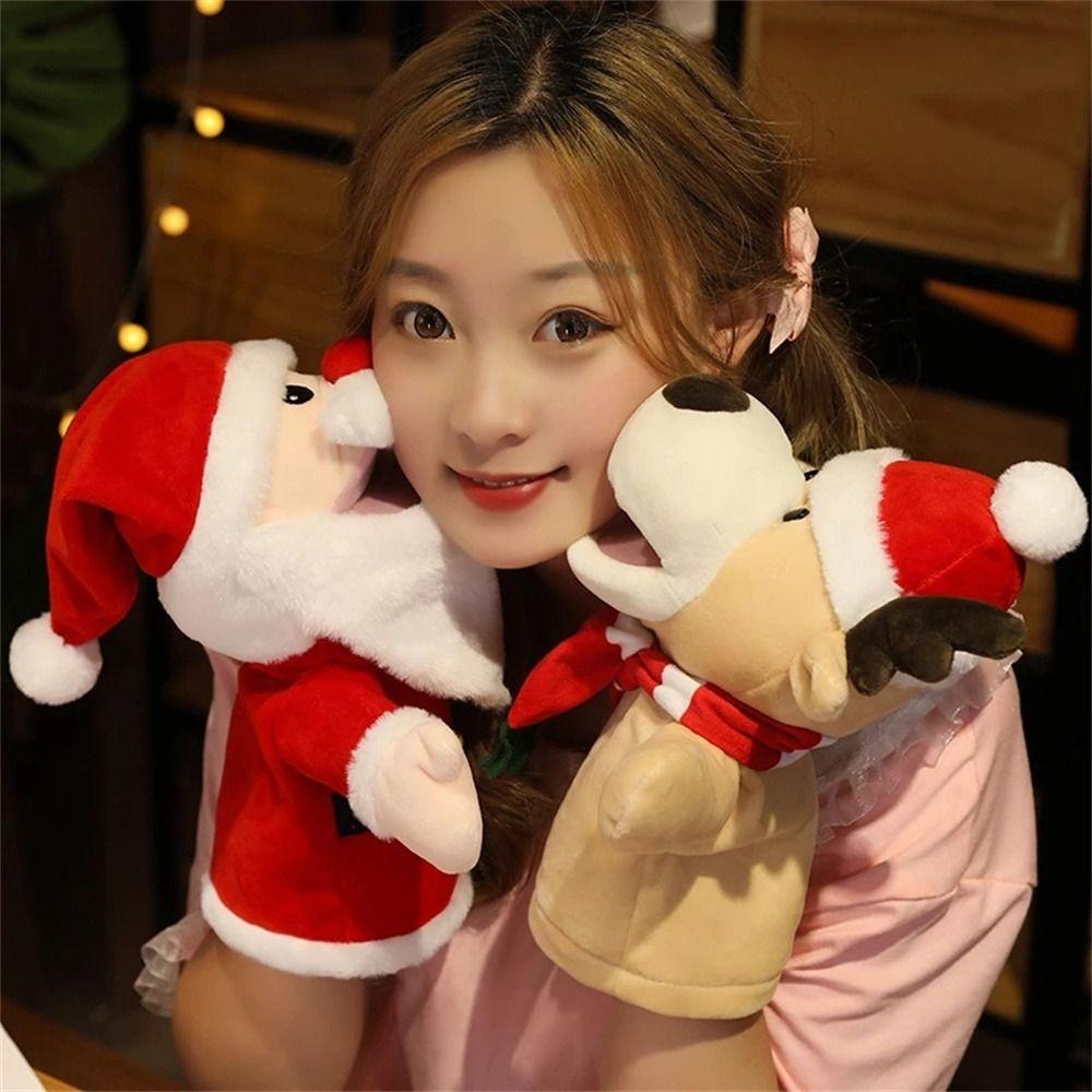 Dolls Hand Toy Christmas Gifts Hand Puppet Christmas Puppets Santa Claus Elk Animal Head Puppet