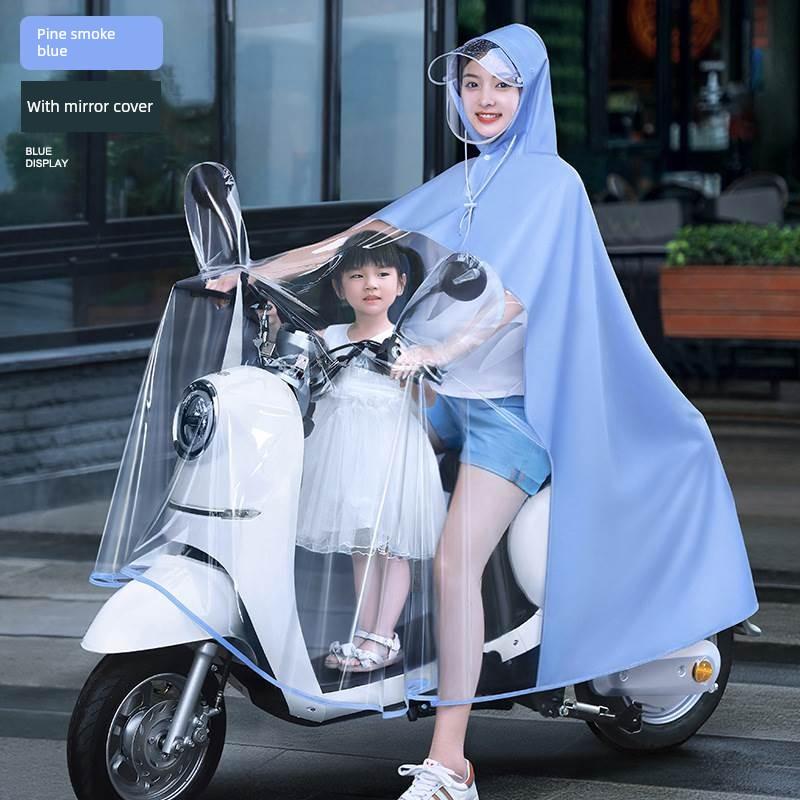 Raincoat Electric Car Double Mother and Child Women Parent-Child Long Body Rainstorm Prevention Battery Motorcycle Special Transparent Poncho