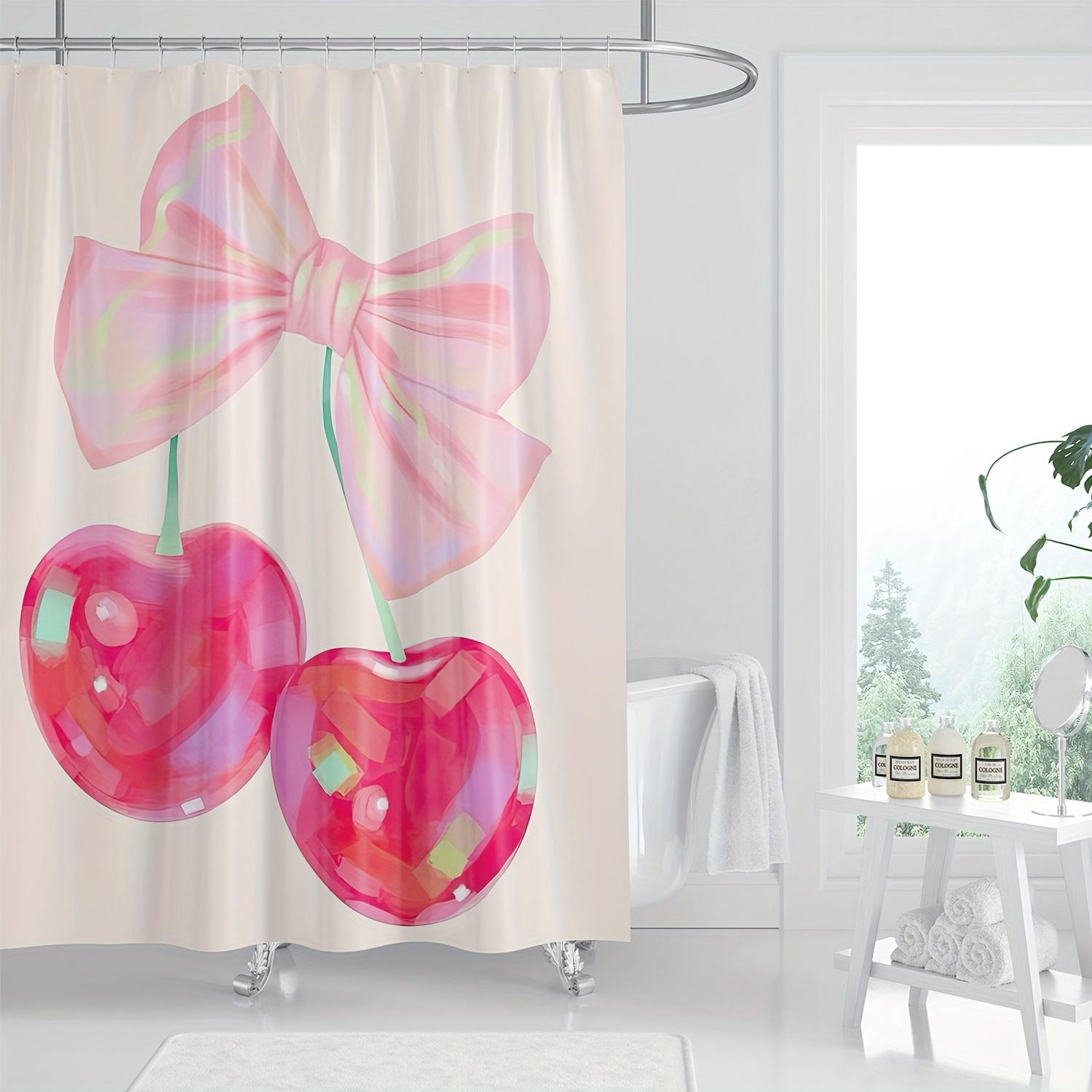 

Pink Cherry Bow Shower Curtain - Girly Digital Print, Polyester, Machine Washable, All-Season, Partially Lined, Artistic Theme W60H190(CM)-1 Pcs