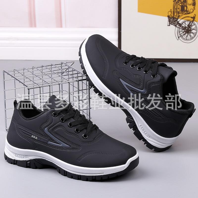 Spring and summer new travel and leisure lace-up men's shoes, leather waterproof and non-slip running men's step sports shoes