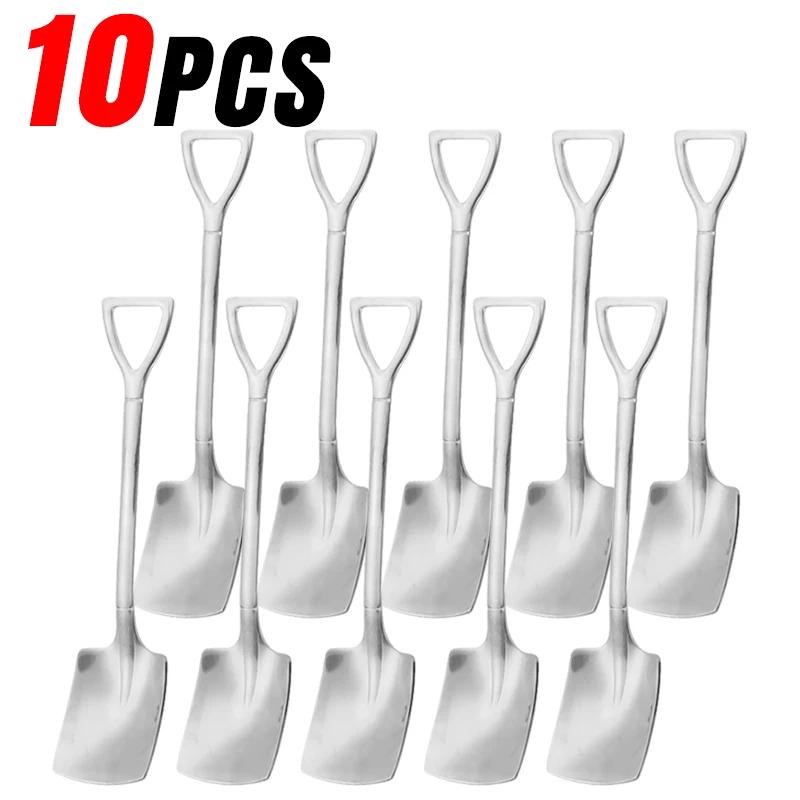 Stainless Steel Shovel Spoon Creative Gold Silver Coffee Spoons Ice Cream Dessert Scoops Teaspoon Kitchen Tableware Cutlery Sets