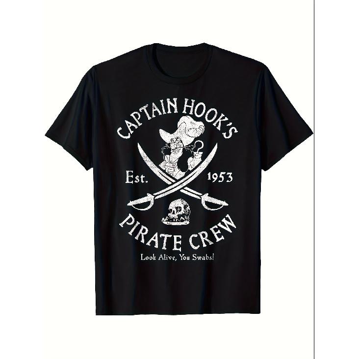 T Shirts Online Men Short Men Captain Hook Pirate Crew T-Shirt Neverland Adventure Graphic Tee Vintage Pirate Ship Skull Design Soft Breathable S
