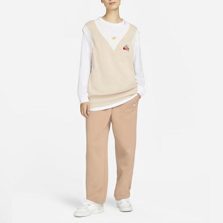 Nike CNY Collection Fleece Lined Knitted Fabric Loose Fit V Neck Vest Women's Dune White FD6402-126