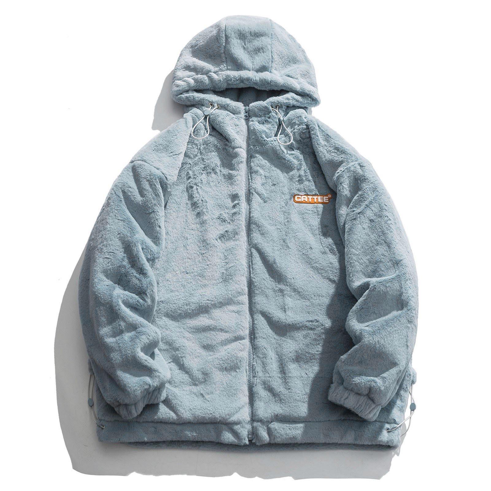 

Женское осенне-зимнее утолщенное теплое плюшевое пальто на молнии с длинными рукавами и капюшоном XL синий