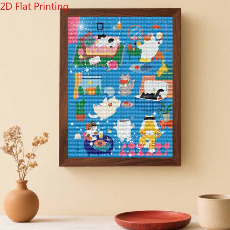 DIY 5D Diamond Art Kit Cute Cartoon Cats Life Pattern Sparkling Rhinestone Canvas for Bedroom Living Room Decor Wall Art Gift 16x20 Inches