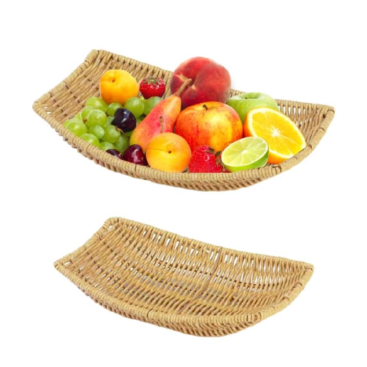 2 Stück Imitation Rattan Obstservierkorb Multifunktional Schiff-förmige Snacks Aufbewahrungsplatte Geflochtenes Gemüse-Auslagekorb