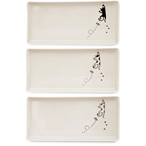 

J-kitchens Studio Sho ~ Набор из 3 прямоугольных тарелок (Майк, Тигр, Черный) Кот Hasami Ware, Сделано в Японии / 178600