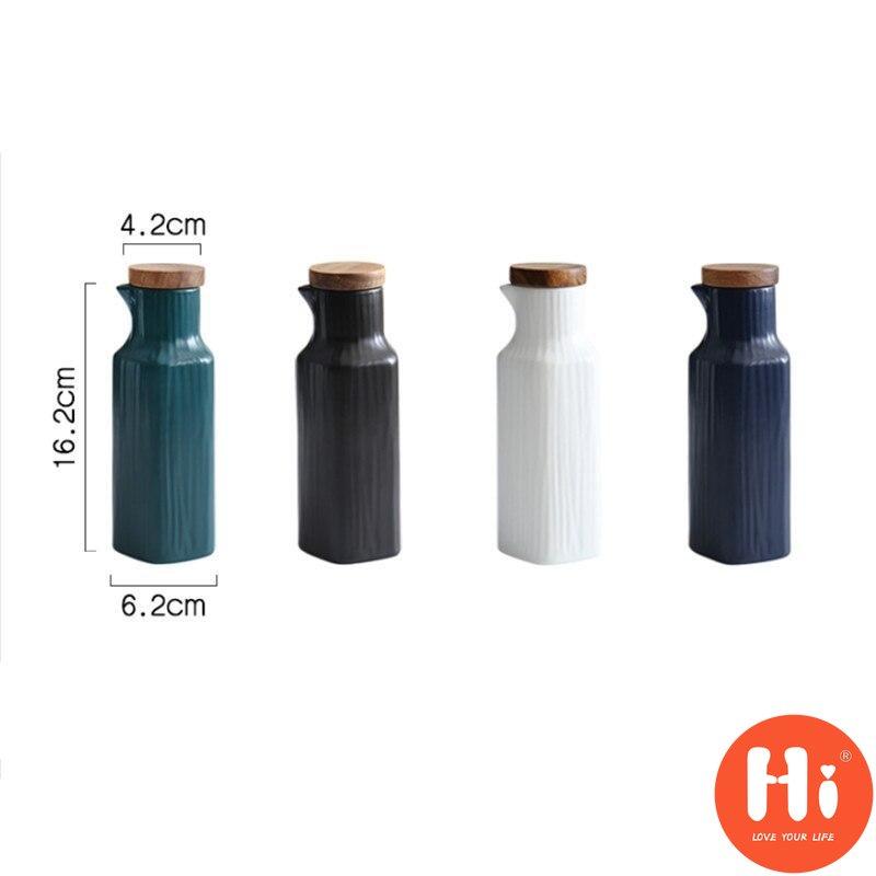 Hi Japanese Ceramic Salt Jar with Bamboo Lid Soy Simple Sauce Bottle Creative Leak-Proof Oil Vinegar Bottle Kitchen Tableware