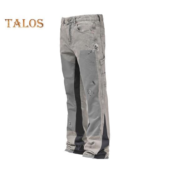 

Мужские мешковатые джинсы клеш, эластичные повседневные рабочие брюки из денима, винтажные расклешенные брюки в стиле пэчворк для повседневной носки, путешествий и работы S светло-серый