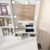Small Vanity Table Set with Mirror and Adjustable LED Lighting, Socket, Hair Dryer Holder & Padded Stool - Drawers and Shelf, White, W60/H131.5/D38cm