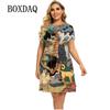 3d Deep Forest Animal Cat Pattern Women's Dress 2026 Summer Fashion Kawaii A-line Casual Round Neck Short-sleeved Dress