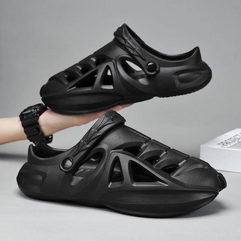 

Новые мужские шлепанцы с дырками, летние шлепанцы с закрытым носком, повседневные спортивные сандалии, нескользящая пляжная обувь 45