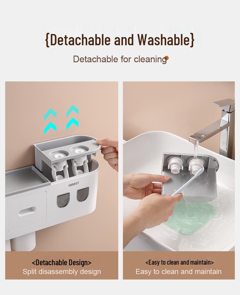 Punch-Free Wall-Mounted Toothbrush & Mouthwash Cup Set with Electric Toothpaste Dispenser