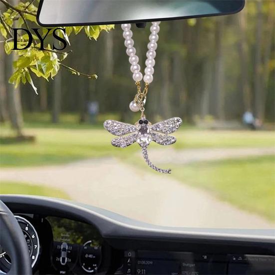 Car Decoration Pendant Rhinestone Dragonfly Hanging Ornament Bling Rearview Mirror Stylish Accessory for Vehicle Sparkling Interior Women