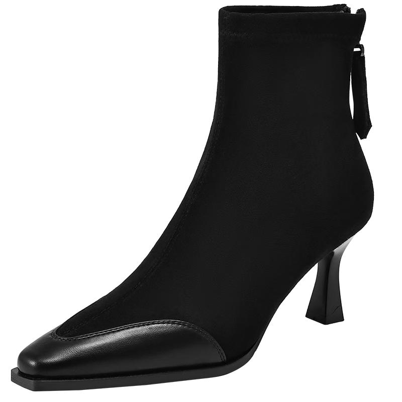 ZHR Women s Square Toe High-Heel Ankle Boots 38