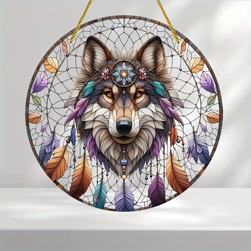 Wolf King Series Acrylic Catcher 8 "(20cm)Stained Glass Style Window Hanging, Outdoor and Interior Wall  Suitable for Living Room Bedroom Porch Garden
