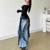 Off Shoulder Ruffles Tassel Long Sleeve T Shirt Women Sweet Streetwear Sweet Blouse Gentle Party Basic Top Slim Fit Black Tees Shirt Sexy New Shirt