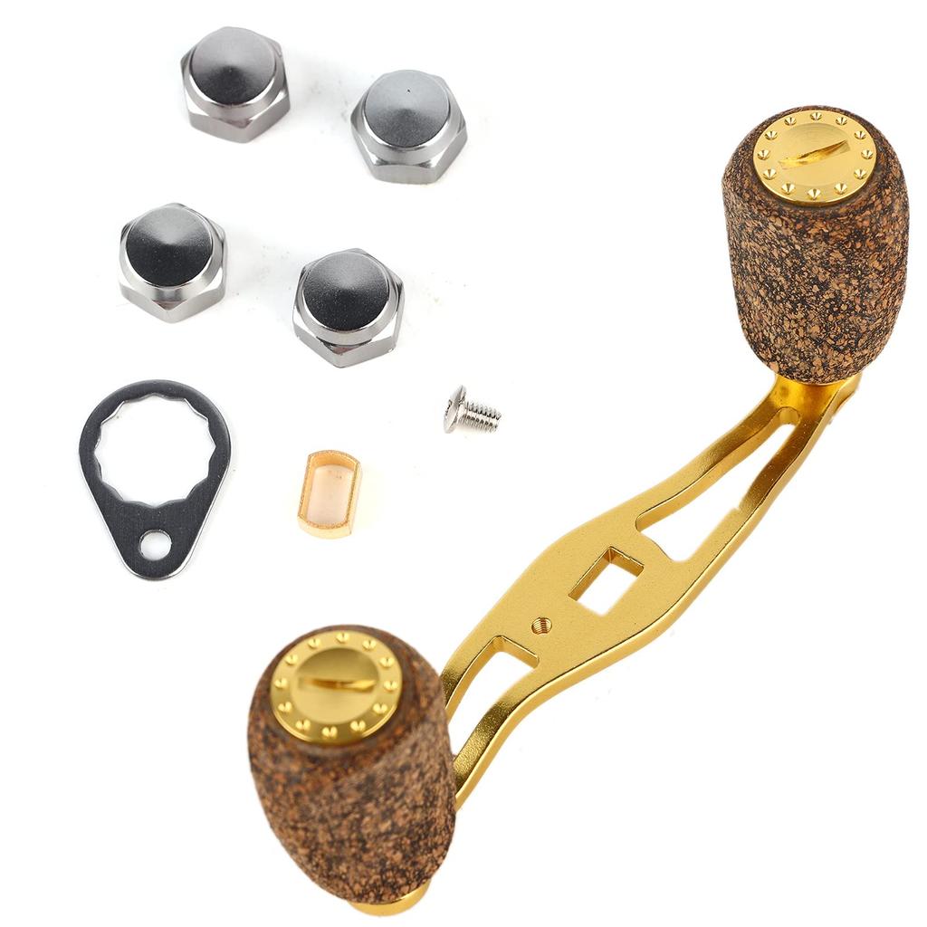 Ongwan Reel Handle, Double Handle, 85mm, Wooden Knob, Metal Frame, with Replacement Fittings, for Casting and Spinning Reels (Gold)