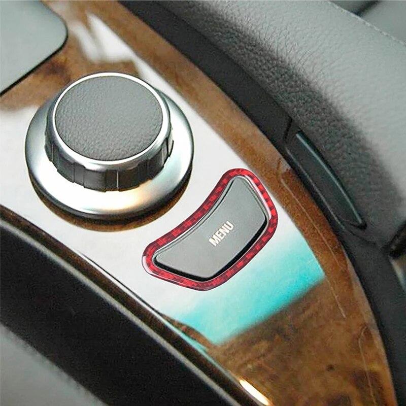 Carbon Fiber Car Center Control MENU Button Frame Decorative Sticker For BMW 5 Series E60 520 525li 2005-10 Interior Accessories