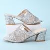 Fashion Sequin Cloth Block Heel Slippers Summer New Round Toe Open Toe Anti-slip Wear-resistant High Heels