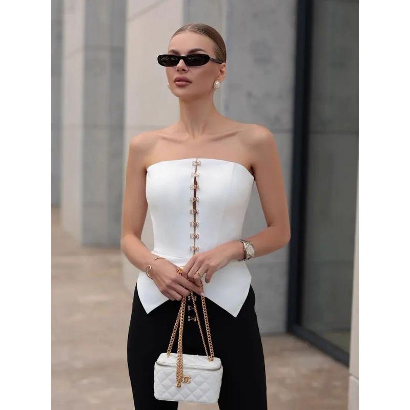 White Tube Top Top European and American 2025 Summer Metal Buckle Sleeve Top Sexy Slim Fit Tube Top Women Sexy Top