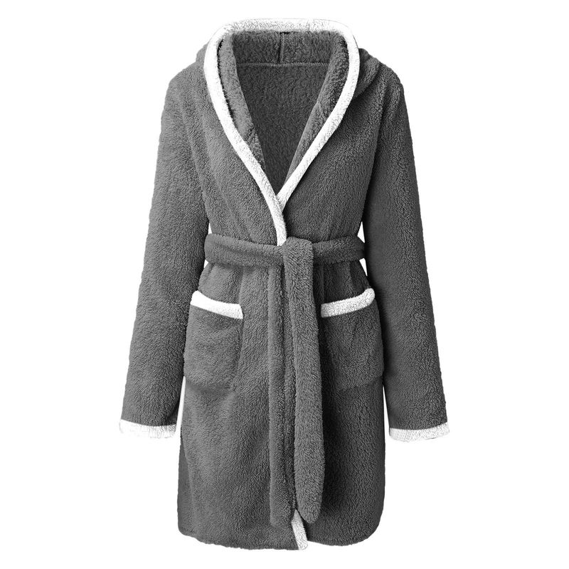 Women's Winter Warm Fuzzy Hooded Bathrobe Hooded Pajamas Plush Bathrobe for Women