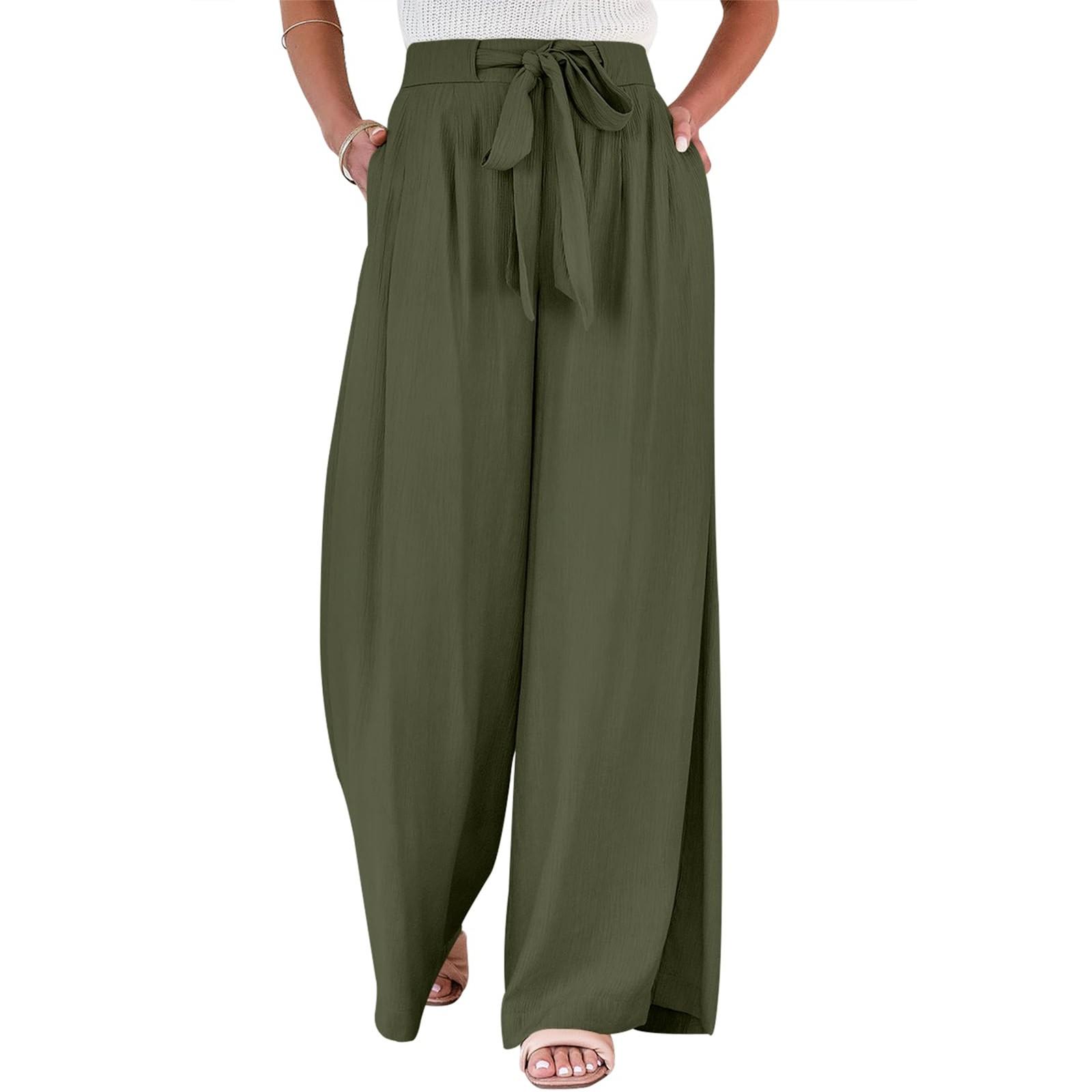 

Женские широкие брюки-палаццо с высокой талией, регулируемый завязочный узел, струящиеся брюки, повседневные свободные брюки с карманами XL