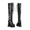 Fashion Lacquer leather women's boots  women's boots thick heel ultra-high heel muffin punk PUNK front lace up high boots