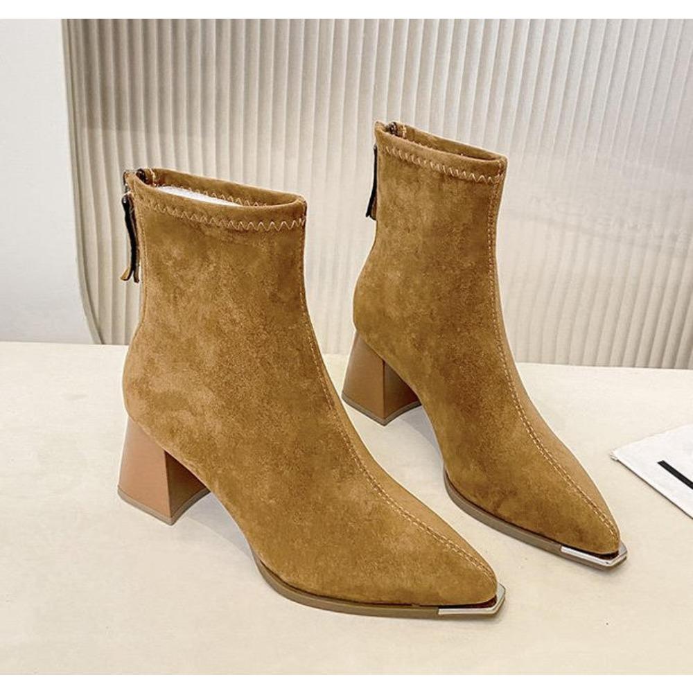 

Зимние женские ботильоны на толстом каблуке, модные ботильоны с острым носком, современные короткие ботильоны в уличном стиле для вечеринок и стриптиза, женская обувь 40
