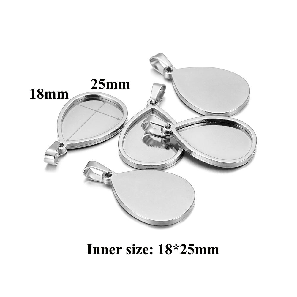 5Pcs Stainless Steel 18*25mm Drop Cabochon Cameo Base Setting Charms Round 15mm Connectors Pendant Necklace Jewelry Findings