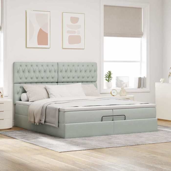 VidaXL Ottoman Bed Frame with Light Grey Mattress 200x200 Cm Velvet 3313565