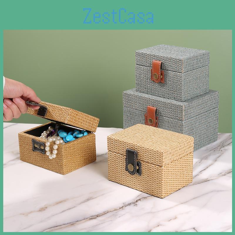 Rattan Texture Stylish Storage Box With Lid For Desk Accessories Decoration
