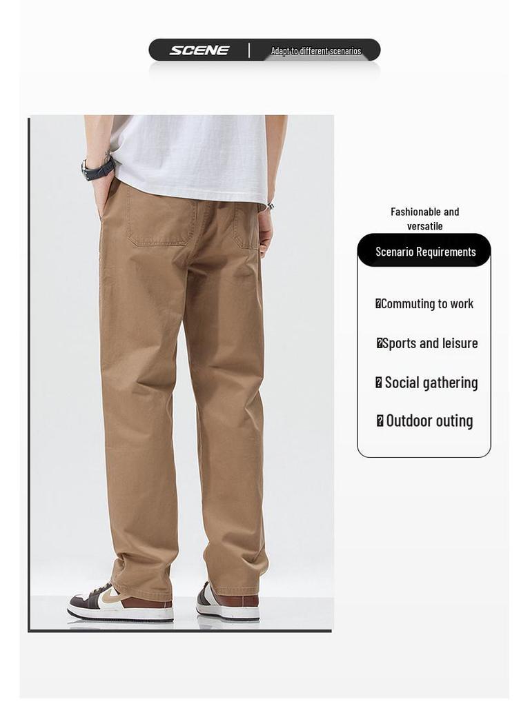 Pure Cotton Men's Casual Straight-Leg Pants - Spring/Autumn Trendy, Loose, Versatile Workwear