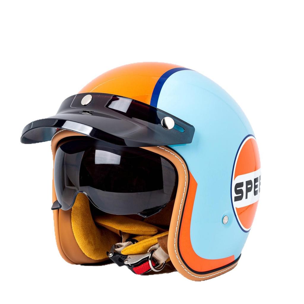 High-Quality Retro Motorcycle Half Helmet with Built-In Goggles for Men and Women