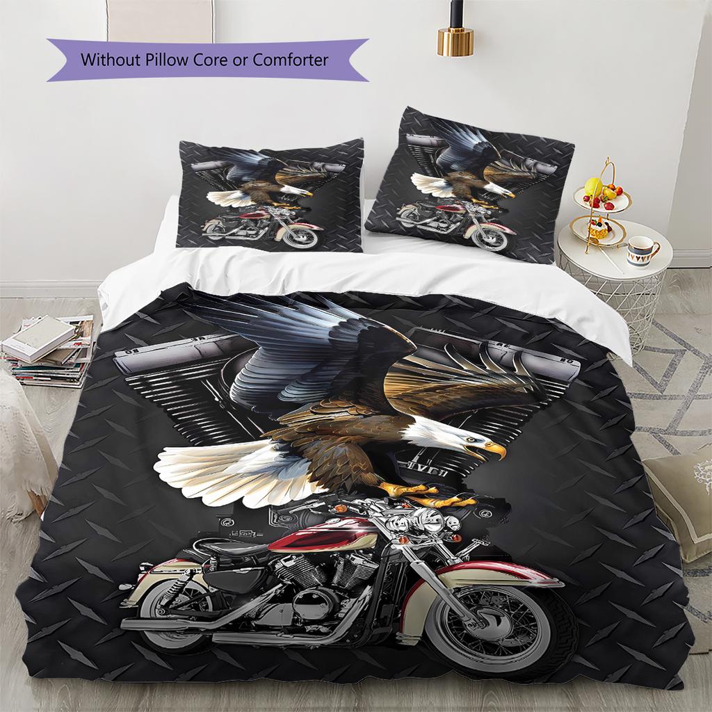 Indian Chiel Motor Pattern Bedding Quilt Set Quilt Cover Pillowcase Home Decoration Gift (1 * Duvet Cover + 2 * Pillowcase, Without Core)