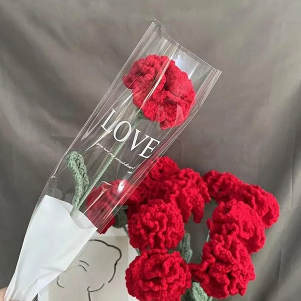Heart Shaped Knitting Flower Carnation Flower Hand Woven Flower Creative DIY Bouquet  Holiday Gifts