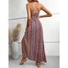 Women's Summer Ethnic Pattern Backless Split Thigh Dress Ladies Summer Clothes Fashion Frill Trim Long Dress Beach