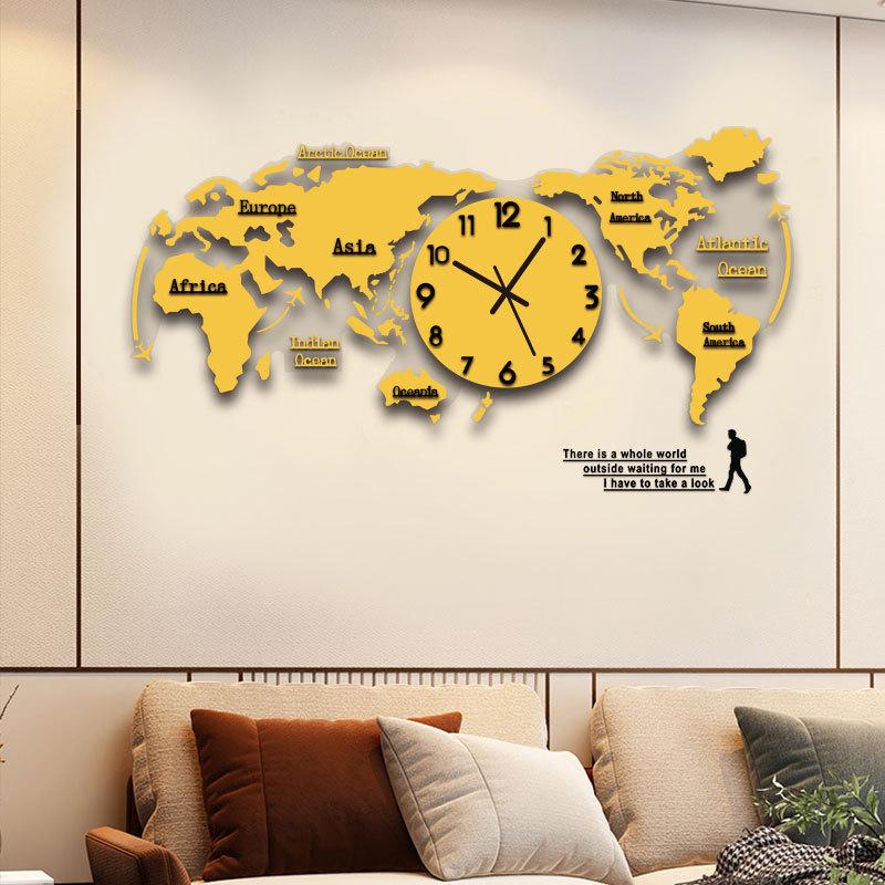 High-End 3D World Map Wall Clock for Living Room and Dining Room Decor